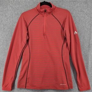 Eddie Bauer First Ascent 1/4 Zip Pullover Top Women's M Orange Stripe FreeHeat